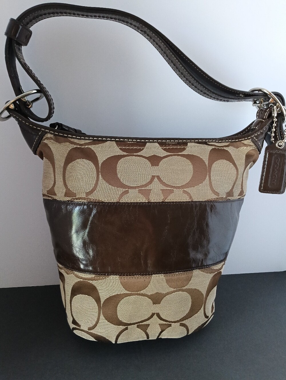Coach Signature Brown Canvas & Leather Shoulder Bag